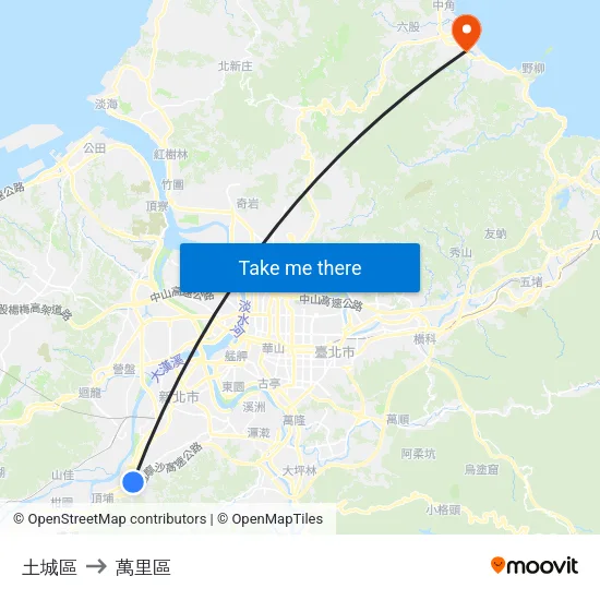 土城區 to 萬里區 map