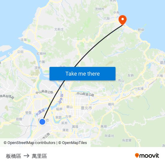 板橋區 to 萬里區 map