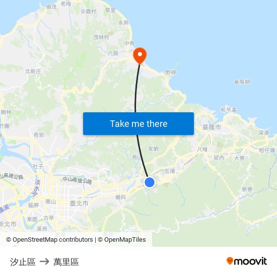 汐止區 to 萬里區 map