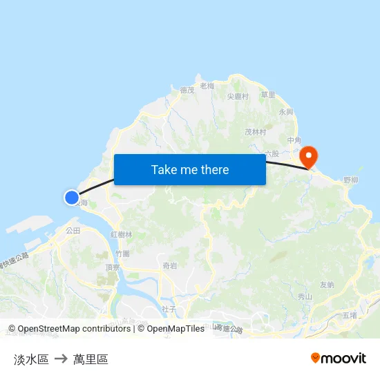 淡水區 to 萬里區 map