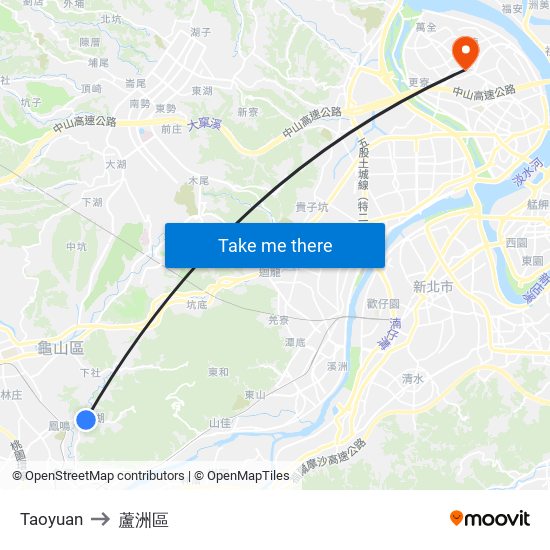 Taoyuan to 蘆洲區 map