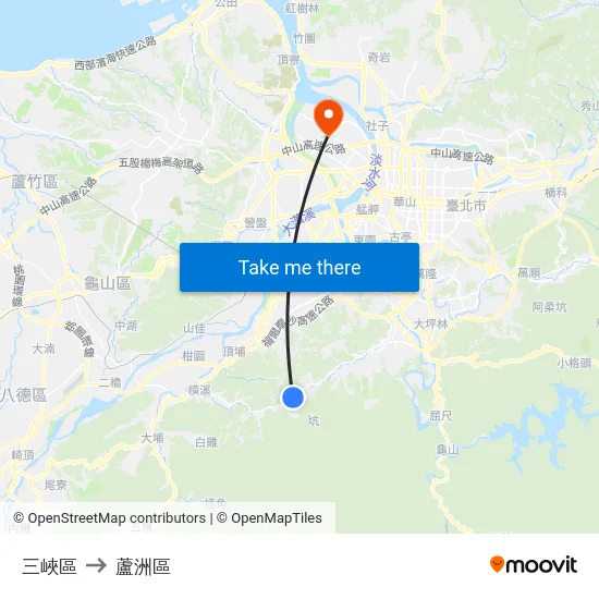 三峽區 to 蘆洲區 map