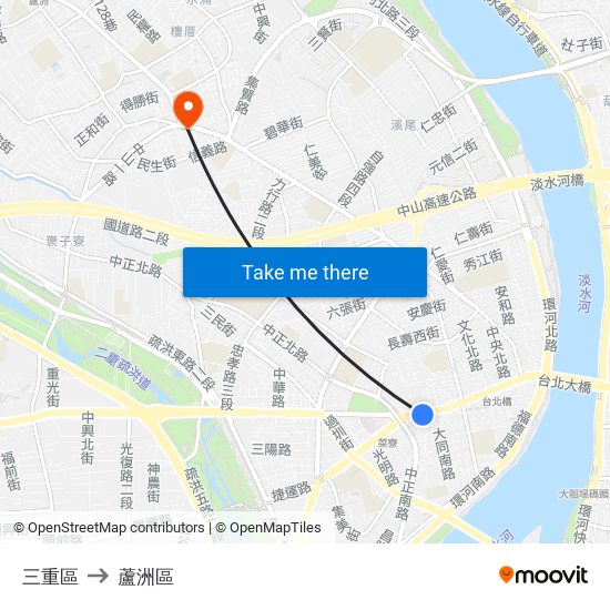 三重區 to 蘆洲區 map