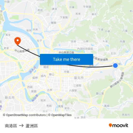 南港區 to 蘆洲區 map