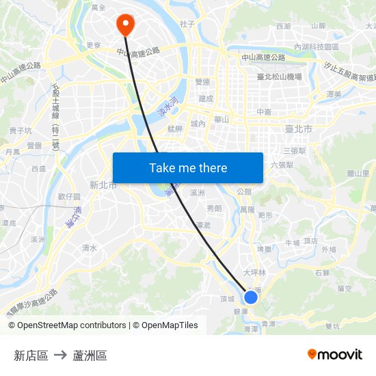 新店區 to 蘆洲區 map