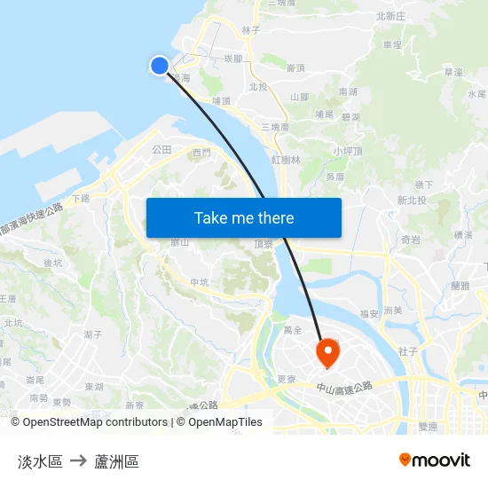 淡水區 to 蘆洲區 map