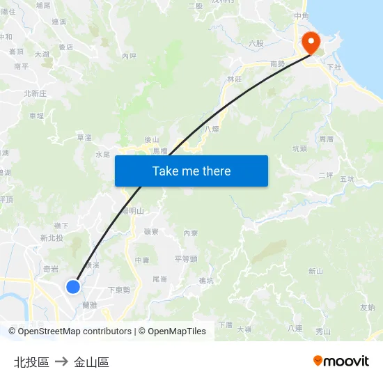北投區 to 金山區 map
