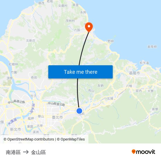 南港區 to 金山區 map