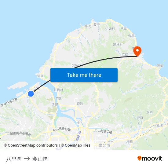 八里區 to 金山區 map