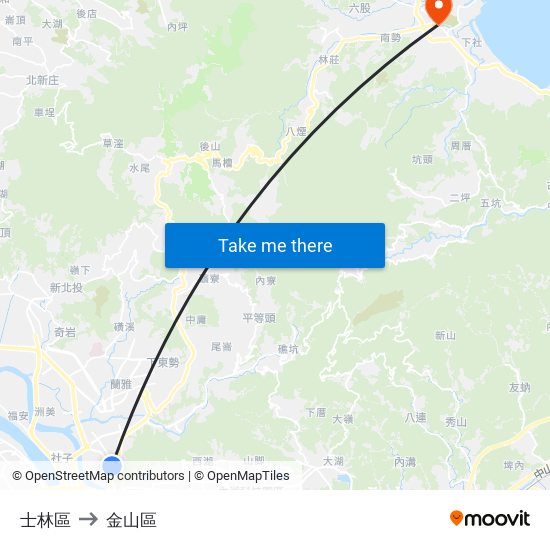 士林區 to 金山區 map