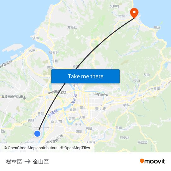 樹林區 to 金山區 map