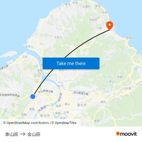 泰山區 to 金山區 map