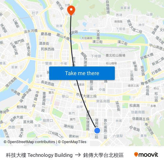 科技大樓 Technology Building to 銘傳大學台北校區 map