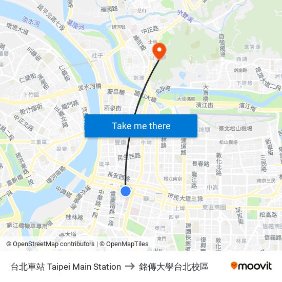 台北車站 Taipei Main Station to 銘傳大學台北校區 map