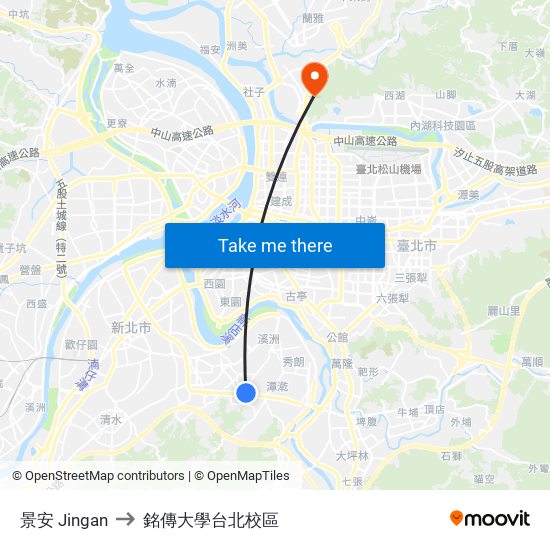 景安 Jingan to 銘傳大學台北校區 map