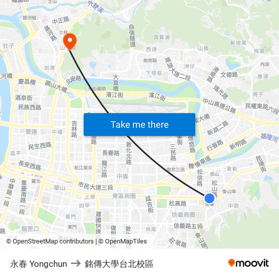 永春 Yongchun to 銘傳大學台北校區 map
