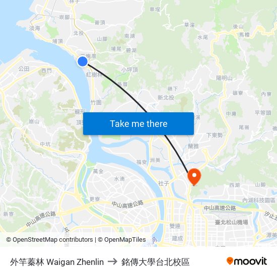 外竿蓁林 Waigan Zhenlin to 銘傳大學台北校區 map