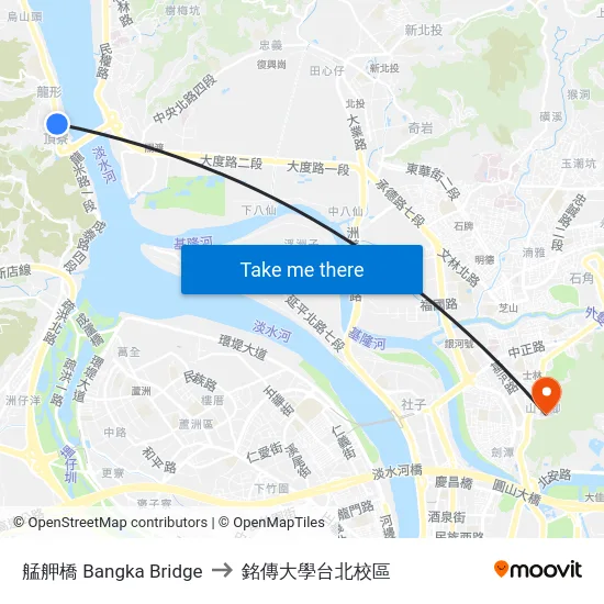 艋舺橋 Bangka Bridge to 銘傳大學台北校區 map