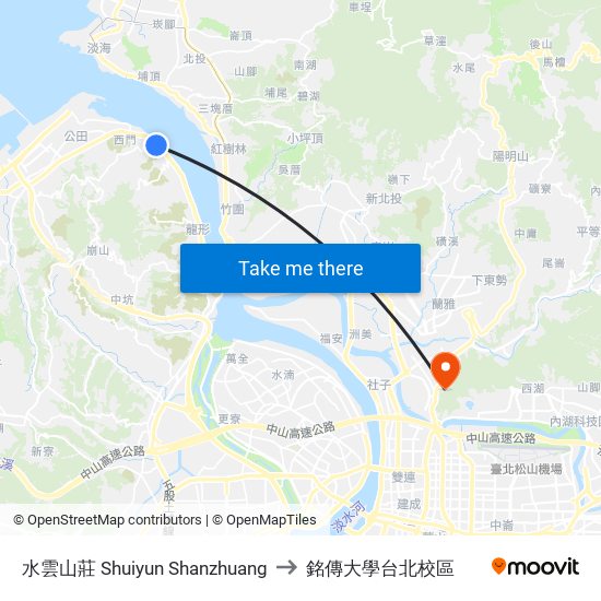 水雲山莊 Shuiyun Shanzhuang to 銘傳大學台北校區 map