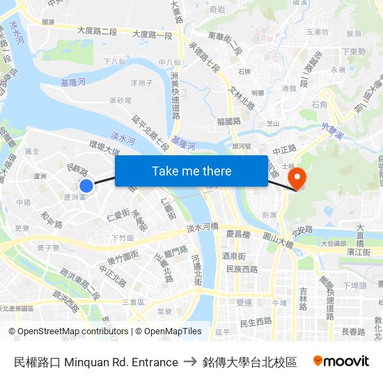 民權路口 Minquan Rd. Entrance to 銘傳大學台北校區 map