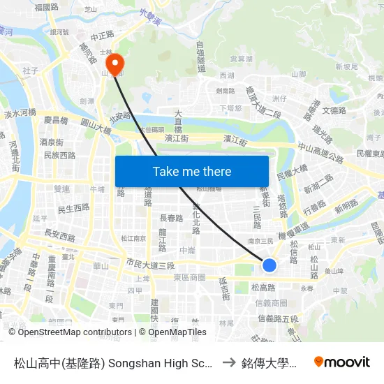 松山高中(基隆路) Songshan High School (Keelung Rd.) to 銘傳大學台北校區 map