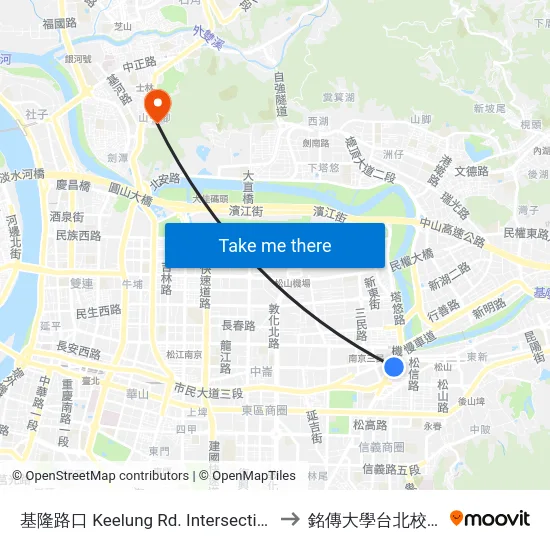 基隆路口 Keelung Rd. Intersection to 銘傳大學台北校區 map