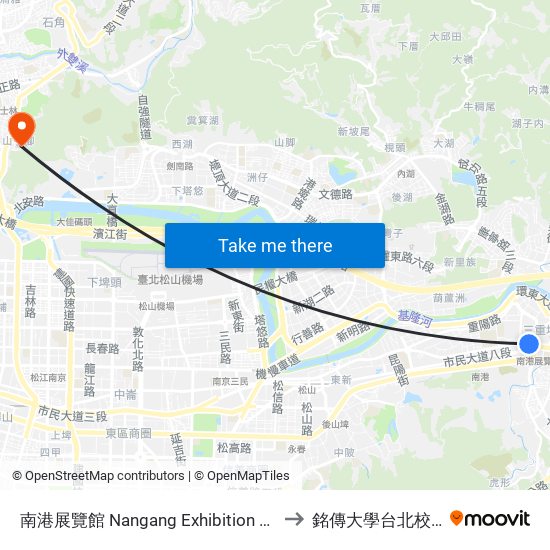 南港展覽館 Nangang Exhibition Hall to 銘傳大學台北校區 map