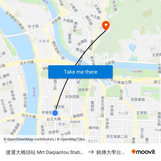捷運大橋頭站 Mrt Daqiaotou Station Station to 銘傳大學台北校區 map