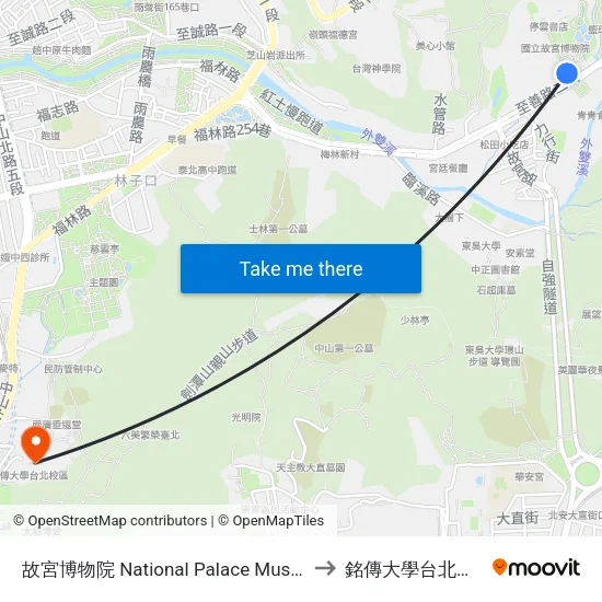 故宮博物院 National Palace Museum 1 to 銘傳大學台北校區 map