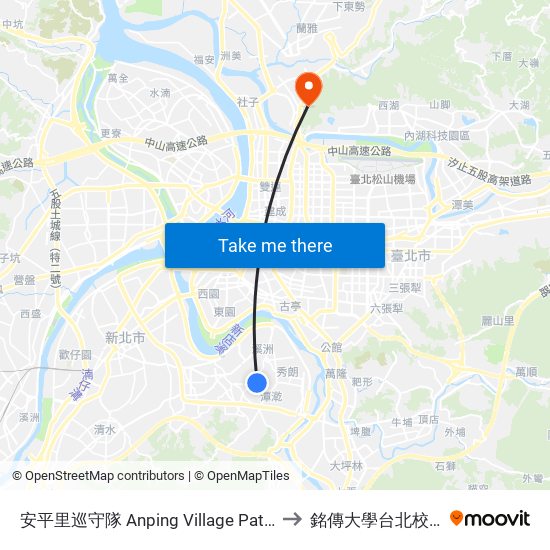 安平里巡守隊 Anping Village Patrol to 銘傳大學台北校區 map