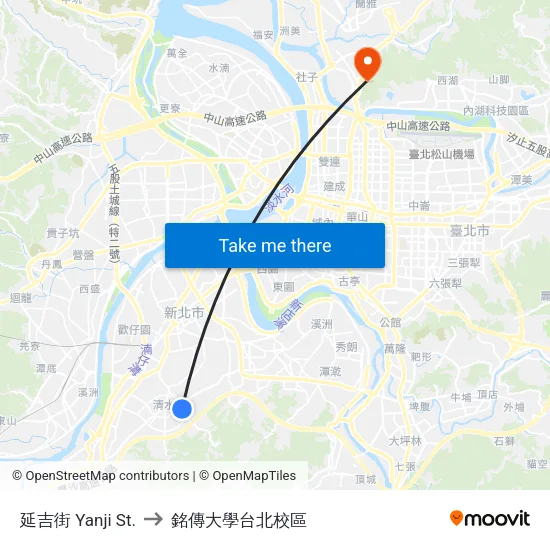 延吉街 Yanji St. to 銘傳大學台北校區 map