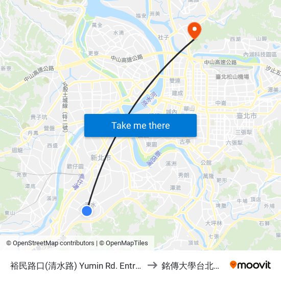 裕民路口(清水路) Yumin Rd. Entrance to 銘傳大學台北校區 map