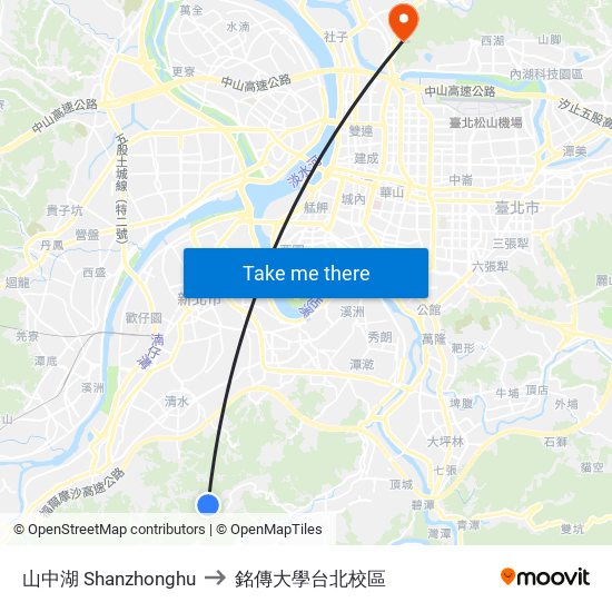 山中湖 Shanzhonghu to 銘傳大學台北校區 map