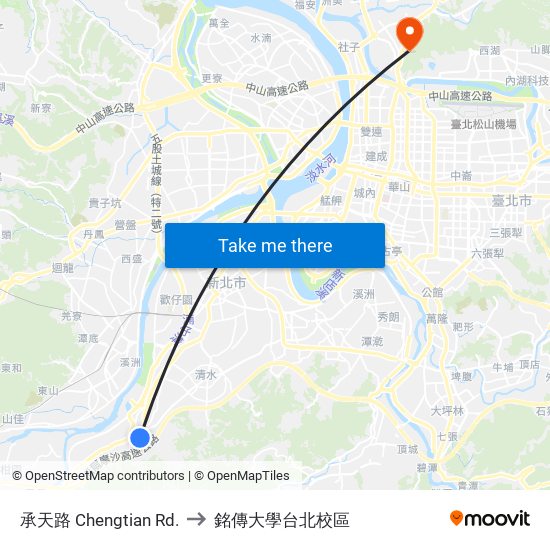 承天路 Chengtian Rd. to 銘傳大學台北校區 map