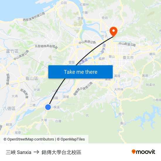 三峽 Sanxia to 銘傳大學台北校區 map