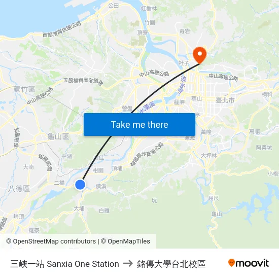 三峽一站 Sanxia One Station to 銘傳大學台北校區 map