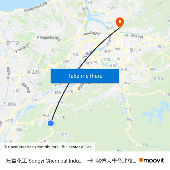 松益化工 Songyi Chemical Industry to 銘傳大學台北校區 map