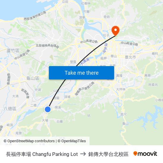 長福停車場 Changfu Parking Lot to 銘傳大學台北校區 map