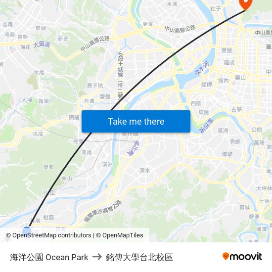 海洋公園 Ocean Park to 銘傳大學台北校區 map