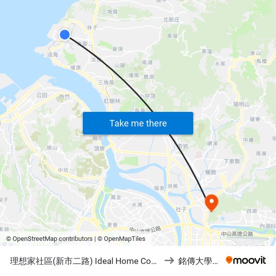 理想家社區(新市二路) Ideal Home Community(Xinshi 2nd. Rd.) to 銘傳大學台北校區 map