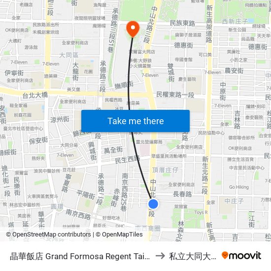 晶華飯店 Grand Formosa Regent Taipei to 私立大同大學 map