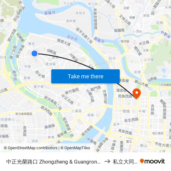 中正光榮路口 Zhongzheng & Guangrong Intersection to 私立大同大學 map