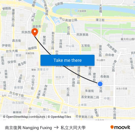 南京復興 Nangjing Fuxing to 私立大同大學 map