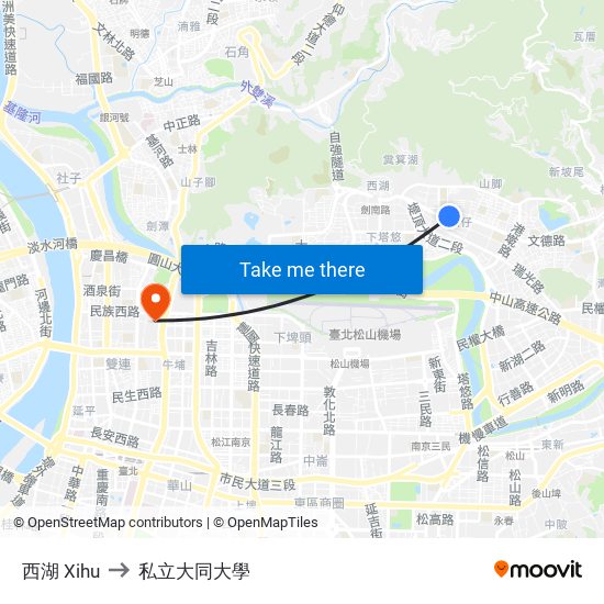 西湖 Xihu to 私立大同大學 map