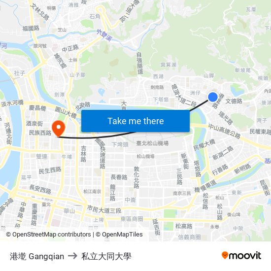港墘 Gangqian to 私立大同大學 map