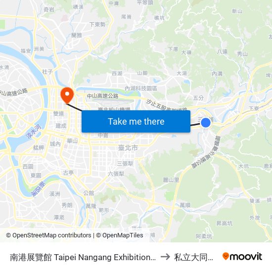 南港展覽館 Taipei Nangang Exhibition Center to 私立大同大學 map