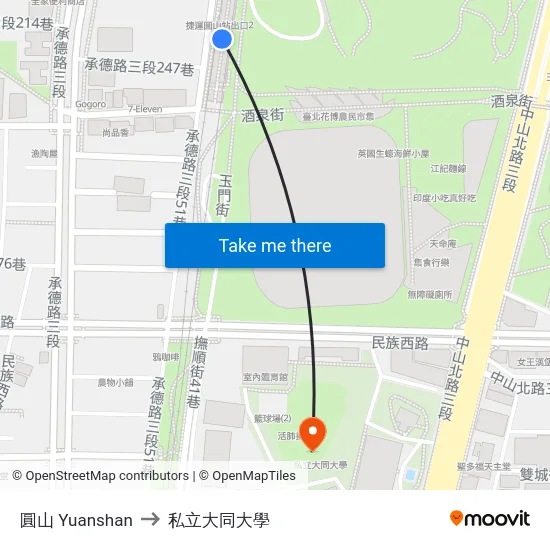 圓山 Yuanshan to 私立大同大學 map