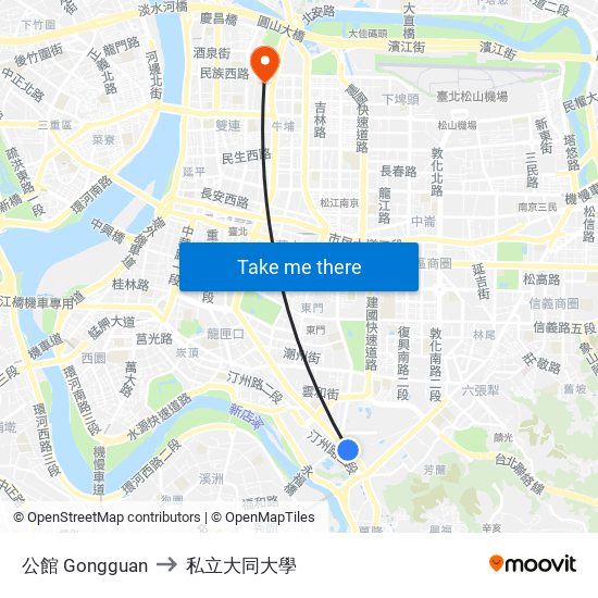 公館 Gongguan to 私立大同大學 map