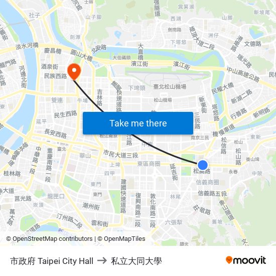市政府 Taipei City Hall to 私立大同大學 map