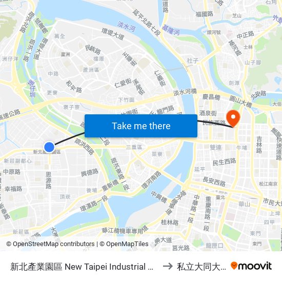新北產業園區 New Taipei Industrial Park to 私立大同大學 map